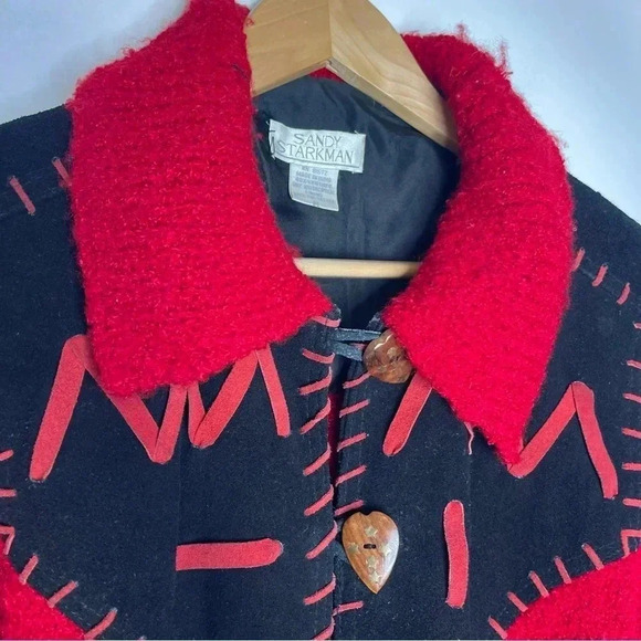 Sandy Starkman Vintage Button Heart Red Sweater Blazer Size Medium - Picture 4 of 8